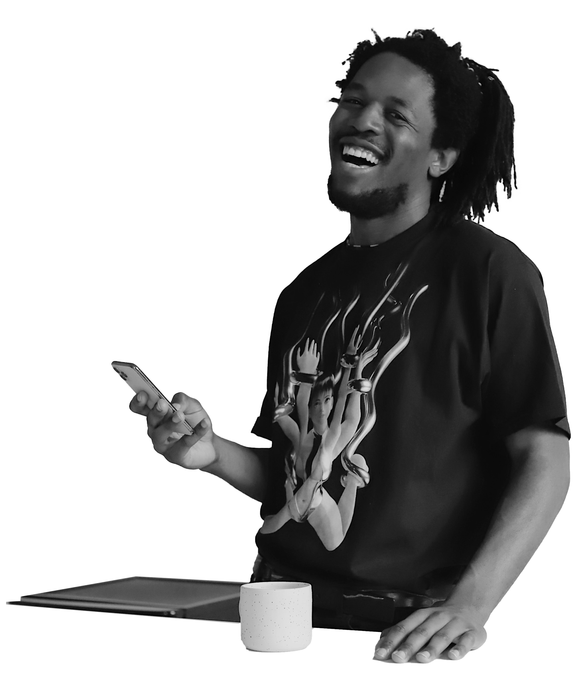Young Black Male with Cellphone_ Deep Etched